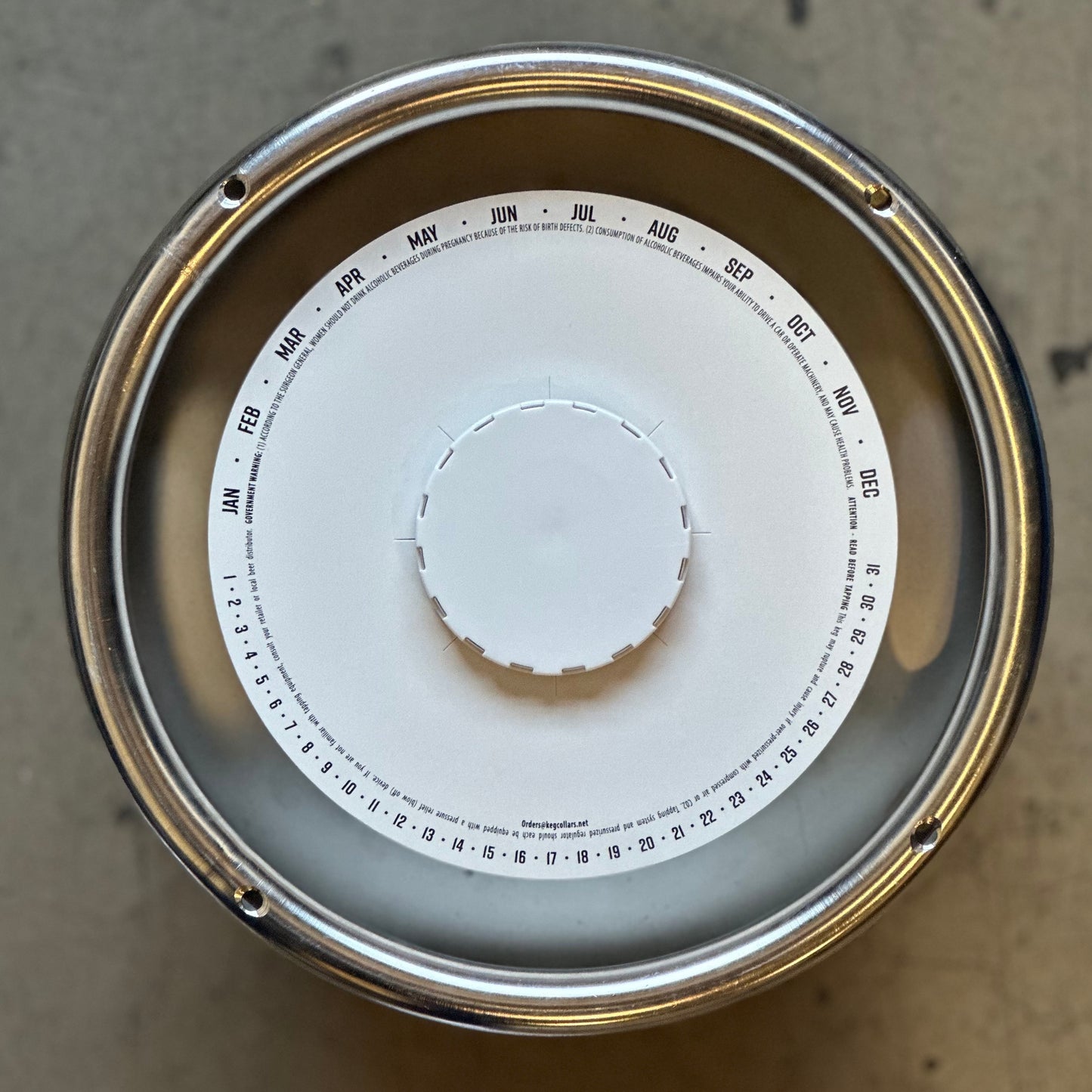 White Keg Collar with Exterior Date Ring and Warnings