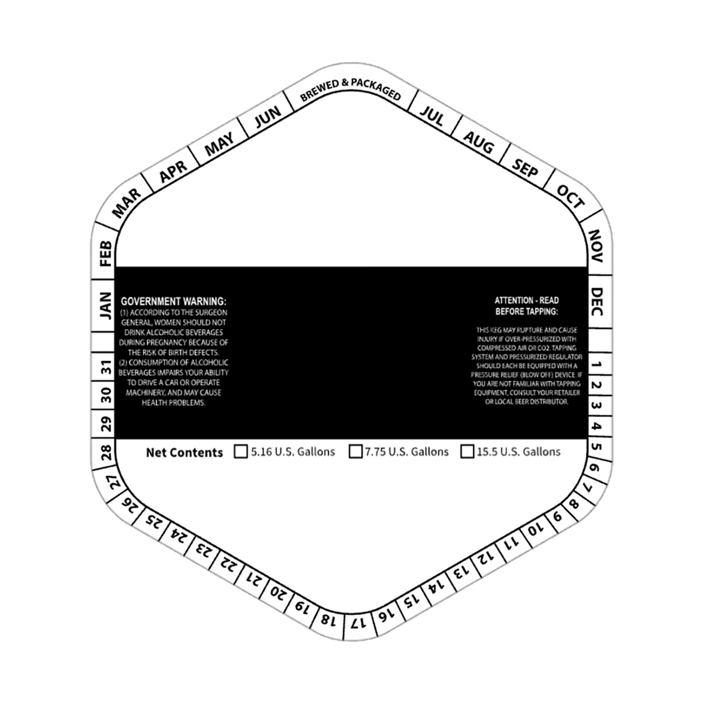 5.1432 Hexagon Keg Collar B&W Striped Template: Blank