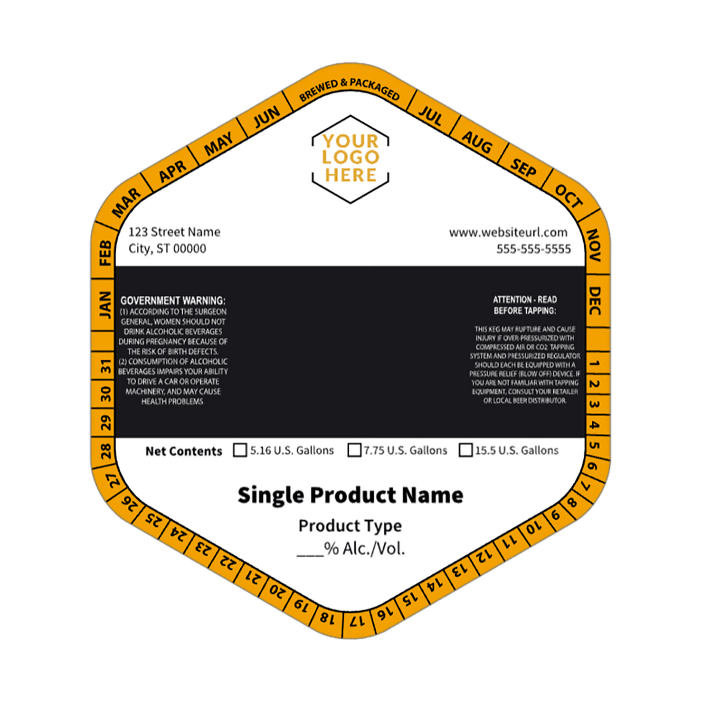 5.1432 Hexagon Keg Collar Color Striped Template: Image with Single Product