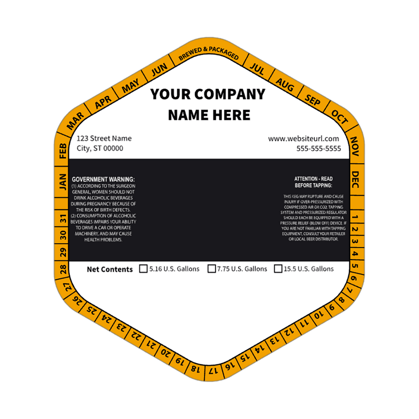 5.1432 Hexagon Keg Collar Color Striped Template: Text with Blank Area