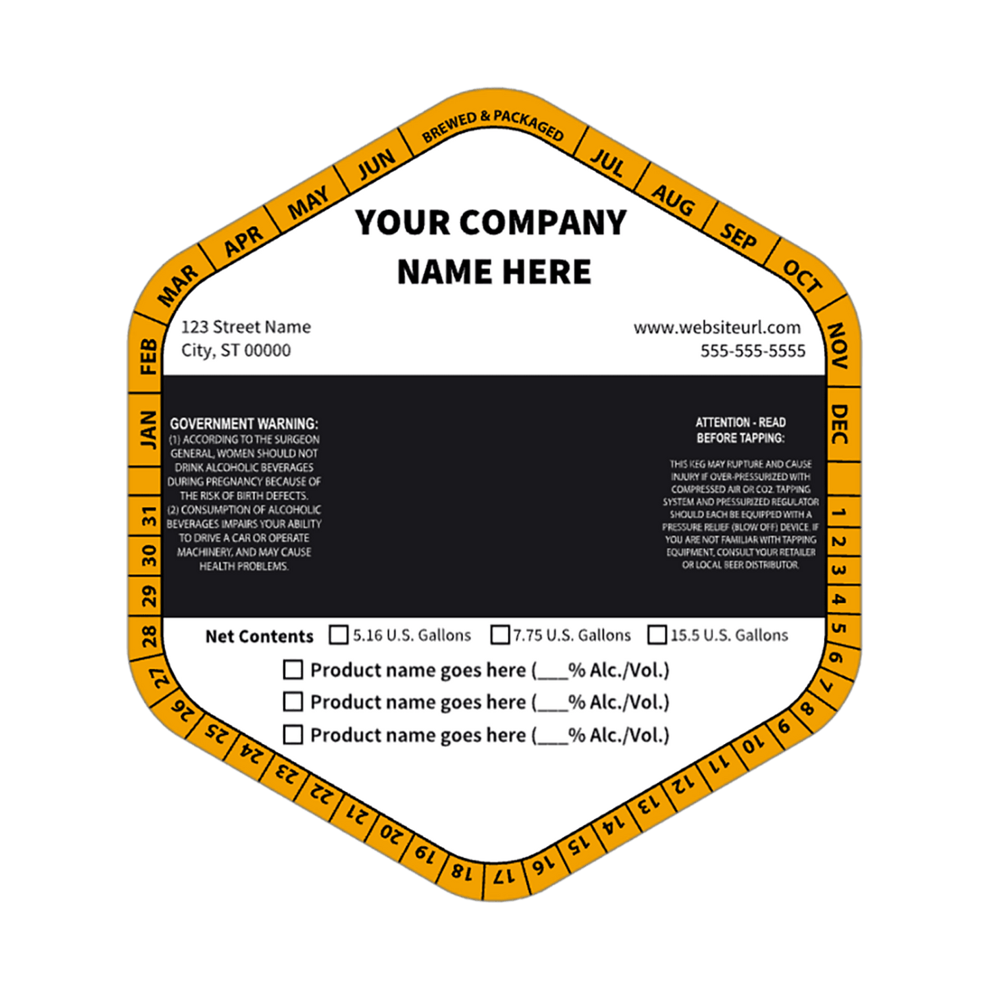 5.1432 Hexagon Keg Collar Color Striped Template: Text with Product Options