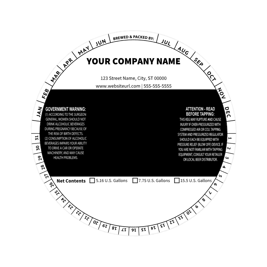 5.6875 Inch Round Keg Collar B&W Striped Template: Text with Blank Area