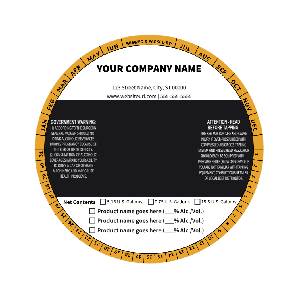 5.6875 Inch Round Keg Collar Color Striped Template: Text with Product Options