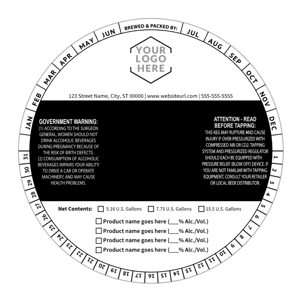 6.5 Inch Round Keg Collar B&W Striped Template: Image with Product Options