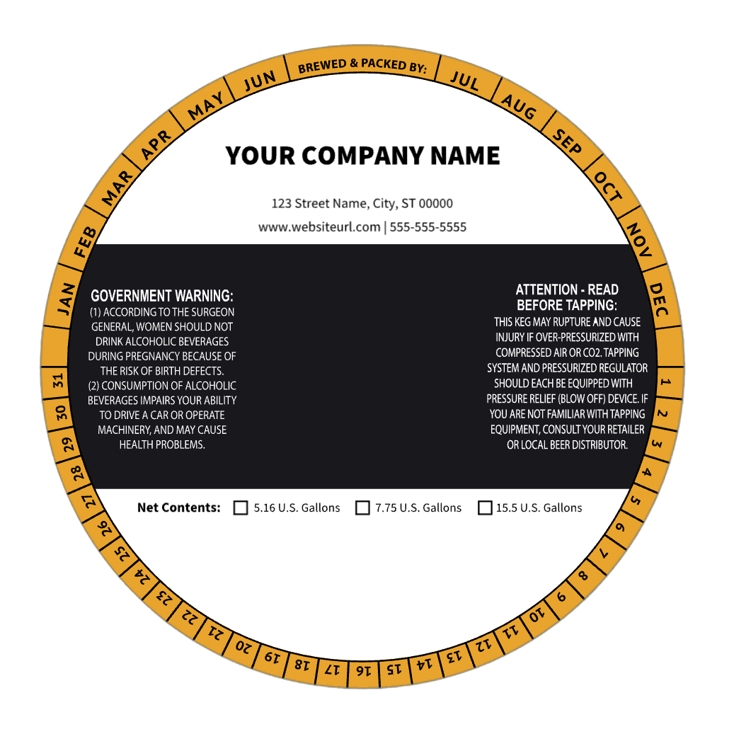 6.5 Inch Round Keg Collar Color Striped Template: Text with Blank Area