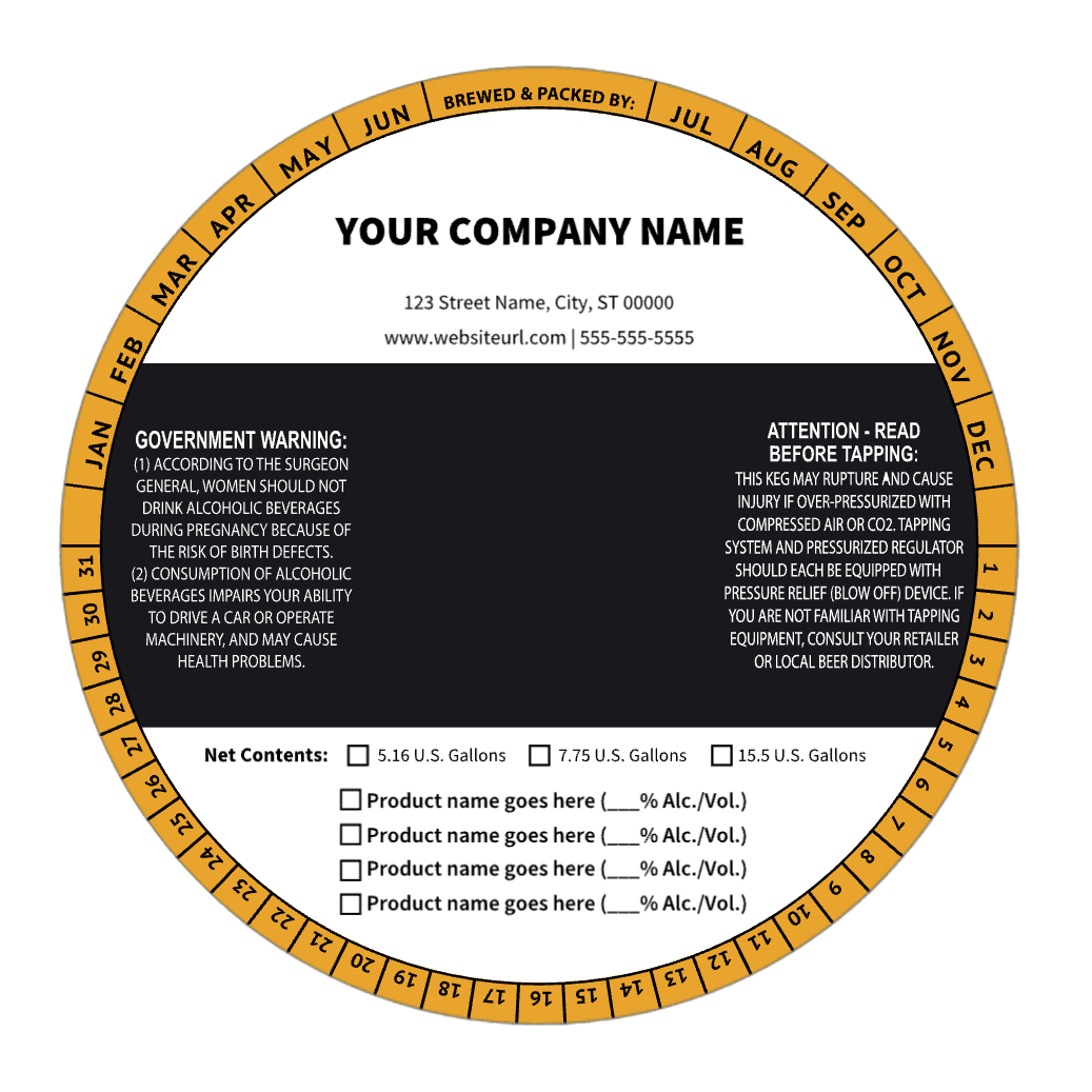 6.5 Inch Round Keg Collar Color Striped Template: Text with Product Options