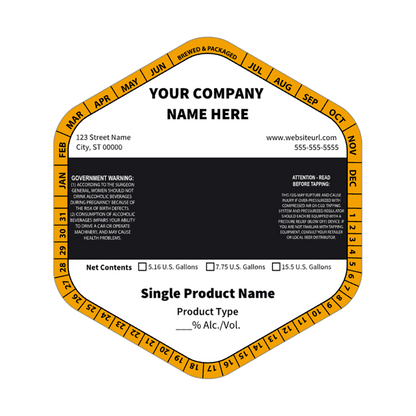 5.1432 Hexagon Keg Collar Color Striped Template: Text with Single Product