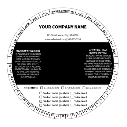 6.5 Inch Round Keg Collar B&W Striped Template: Text With Product Options